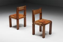 Pierre Chapo Pierre Chapo S11 Solid Elm Leather Dining Chairs 1960s - 2442216