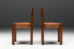 Pierre Chapo Pierre Chapo S11 Solid Elm Leather Dining Chairs 1960s - 2442223