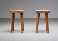 Pierre Chapo Set of 2 Pierre Chapo Stools S01 patinated old version in Elm France 1970s - 3927899