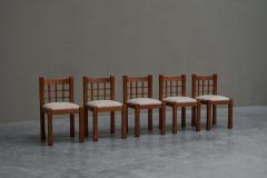Pierre Chapo Set of 5 Pierre Chapo Style Chairs in Solid Elm France 1970s - 4468808