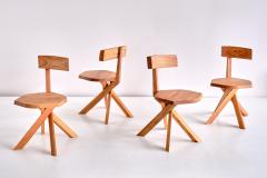 Pierre Chapo Set of Four Pierre Chapo S34 Dining Chairs in Solid Elm Chapo Creation France - 2151936