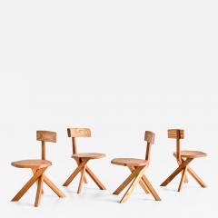 Pierre Chapo Set of Four Pierre Chapo S34 Dining Chairs in Solid Elm Chapo Creation France - 2155460