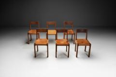 Pierre Chapo Set of Six S24 Pierre Chapo Dining Chairs in Elm and Tan Leather France 1967 - 4242304