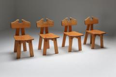 Pierre Chapo Spanish brutalist chairs in solid oak 1970s - 1311556