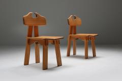 Pierre Chapo Spanish brutalist chairs in solid oak 1970s - 1311558