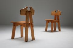 Pierre Chapo Spanish brutalist chairs in solid oak 1970s - 1311559