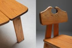 Pierre Chapo Spanish brutalist chairs in solid oak 1970s - 1311565