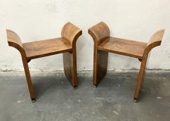 Pierre Chareau Pair French Art Deco Burlwood Tabourets - 2726886