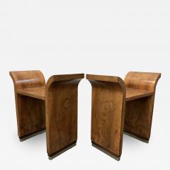 Pierre Chareau Pair French Art Deco Burlwood Tabourets - 2730070