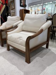 Pierre Chareau Pair of French Art Deco Walnut Lounge Chairs in the Style of Pierre Chareau - 4557363