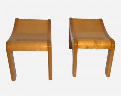 Pierre Chareau Pair of curved stools in sycamore in the style of P Chareau France circa 1990 - 3901058