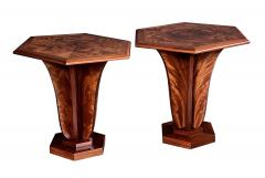 Pierre Chareau Pierre Chareau Inspired Pair Art Deco Style Mahogany Hexagonal Tables - 4345982