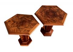 Pierre Chareau Pierre Chareau Inspired Pair Art Deco Style Mahogany Hexagonal Tables - 4345983