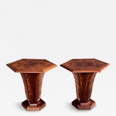Pierre Chareau Pierre Chareau Inspired Pair Art Deco Style Mahogany Hexagonal Tables - 4346008