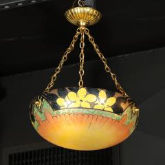 Pierre DAvesn Art Deco Hand Painted Chandelier with Antiqued Brass Fittings by Pierre DAvesne - 1866245