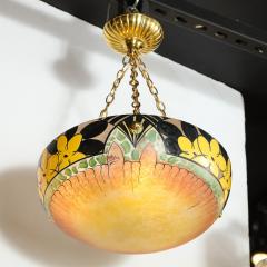 Pierre DAvesn Art Deco Hand Painted Chandelier with Antiqued Brass Fittings by Pierre DAvesne - 1866258