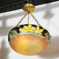 Pierre DAvesn Art Deco Hand Painted Chandelier with Antiqued Brass Fittings by Pierre DAvesne - 1866259