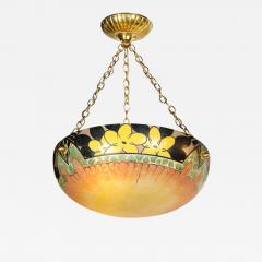 Pierre DAvesn Art Deco Hand Painted Chandelier with Antiqued Brass Fittings by Pierre DAvesne - 1873487