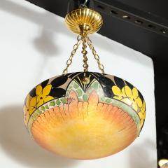 Pierre DAvesn Art Deco Hand Painted Chandelier with Antiqued Brass Fittings by Pierre DAvesne - 1950052