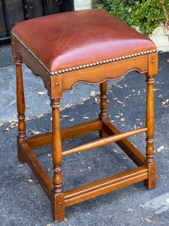 Pierre Deux Leather and Oak French Country Stool - 2685901