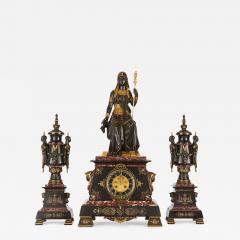 Pierre Eug ne Emile Herbert Egyptian Revival gilt bronze clock set attributed to P E F Herbert - 2791121