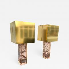 Pierre Giraudon Pair of Lamps Fractal Resin and brass France 1970s - 725546