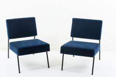 Pierre Guariche Blue velvet slipper chairs by Pierre Guariche for Airborne circa 1955 - 1504565