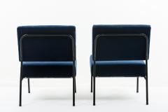 Pierre Guariche Blue velvet slipper chairs by Pierre Guariche for Airborne circa 1955 - 1504566