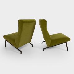 Pierre Guariche PAIR OF GREEN VELVET MIAMI SLIPPER CHAIRS Pierre Guariche for Meurop 1960  - 4473409