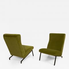 Pierre Guariche PAIR OF GREEN VELVET MIAMI SLIPPER CHAIRS Pierre Guariche for Meurop 1960  - 4475666