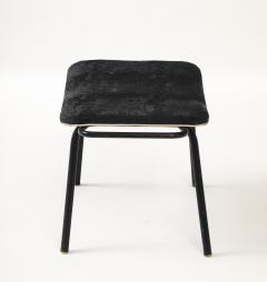 Pierre Guariche Pierre Guariche Black Metal Stool with Handles Upholstered France c 1950 - 4508976