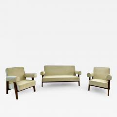 Pierre Jeanneret Authentic Pierre Jeanneret Upholstered Bridge Sofa Chair Set Mid Century Modern - 2490510