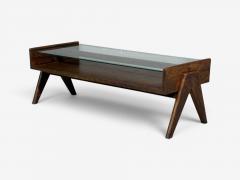 Pierre Jeanneret Coffee Table Teak Glass Chandigarh India 1960s - 4704451