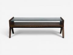 Pierre Jeanneret Coffee Table Teak Glass Chandigarh India 1960s - 4704452