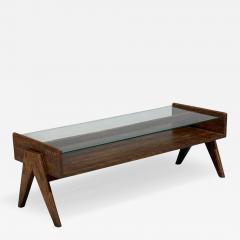 Pierre Jeanneret Coffee Table Teak Glass Chandigarh India 1960s - 4705569