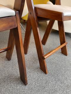 Pierre Jeanneret Pair of Compas Wood Counter Stools Italy - 1809356