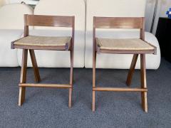 Pierre Jeanneret Pair of Compas Wood Counter Stools Italy - 2133898