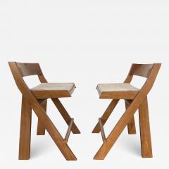 Pierre Jeanneret Pair of Compas Wood Counter Stools Italy - 2134733