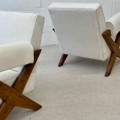 Pierre Jeanneret Pair of Pierre Jeanneret X Leg Upholstered Lounge Chairs Mid Century Modern - 2711500