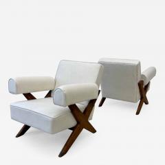 Pierre Jeanneret Pair of Pierre Jeanneret X Leg Upholstered Lounge Chairs Mid Century Modern - 2720810