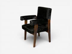 Pierre Jeanneret Pierre Jeanneret Advocate Armchairs Black Cowhide Teak Chandigarh 1960s - 4573141