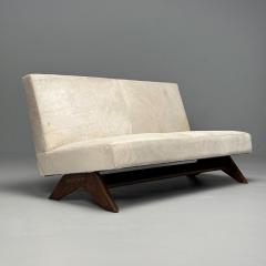 Pierre Jeanneret Pierre Jeanneret French Mid Century Modern Fireside Sofa Teak White Cowhide - 3867507