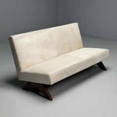 Pierre Jeanneret Pierre Jeanneret French Mid Century Modern Fireside Sofa Teak White Cowhide - 3867508