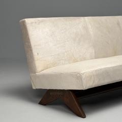 Pierre Jeanneret Pierre Jeanneret French Mid Century Modern Fireside Sofa Teak White Cowhide - 3867514