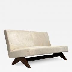 Pierre Jeanneret Pierre Jeanneret French Mid Century Modern Fireside Sofa Teak White Cowhide - 3869403