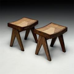 Pierre Jeanneret Pierre Jeanneret French Mid Century Modern Footstools Teak Cane Chandigarh - 3867587