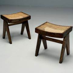 Pierre Jeanneret Pierre Jeanneret French Mid Century Modern Footstools Teak Cane Chandigarh - 3867588