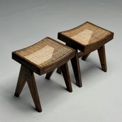 Pierre Jeanneret Pierre Jeanneret French Mid Century Modern Footstools Teak Cane Chandigarh - 3867589