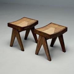 Pierre Jeanneret Pierre Jeanneret French Mid Century Modern Footstools Teak Cane Chandigarh - 3867591