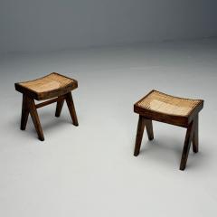 Pierre Jeanneret Pierre Jeanneret French Mid Century Modern Footstools Teak Cane Chandigarh - 3867595